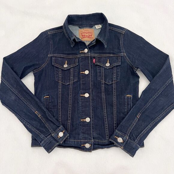 Levi's Women's Small Dark Wash Stretch Denim Jean Trucker‎ Jacket - Picture 1 of 9